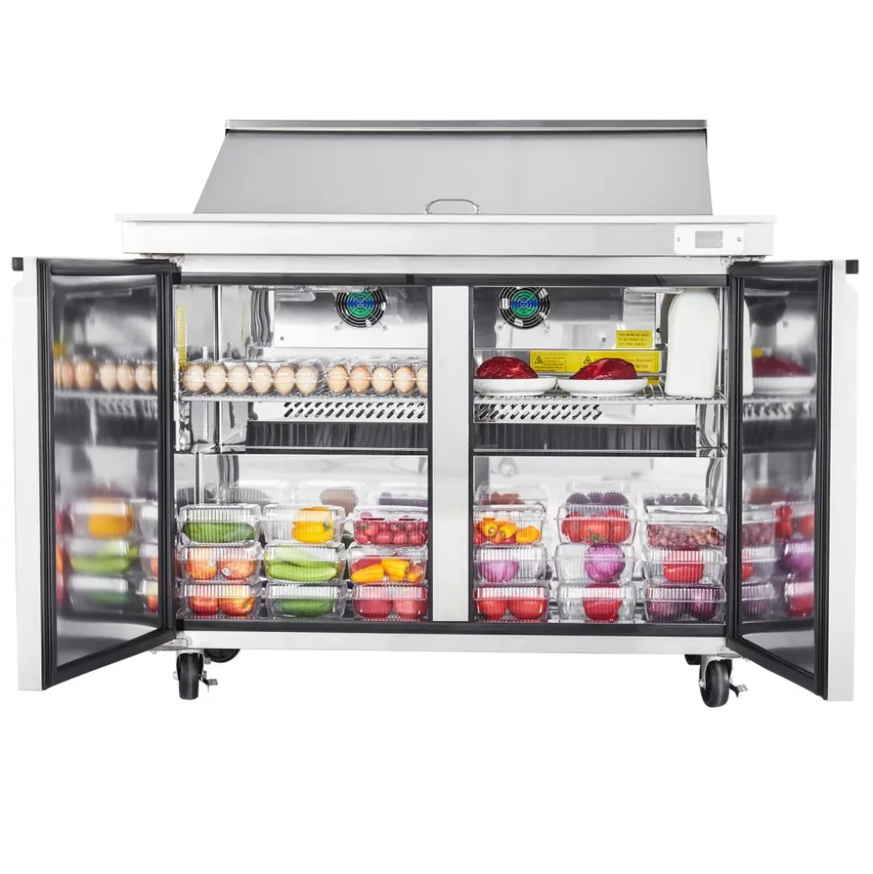 VEVOR 48"W Commercial Refrigerator, 12.5 Cu. Ft Sandwich Prep Refrigerated Table, Mega Top Food Prep Fridge with 18 Pans and Cutting Board, Stainless Steel Salad Prep Cooler for Restaurant, Food Truck