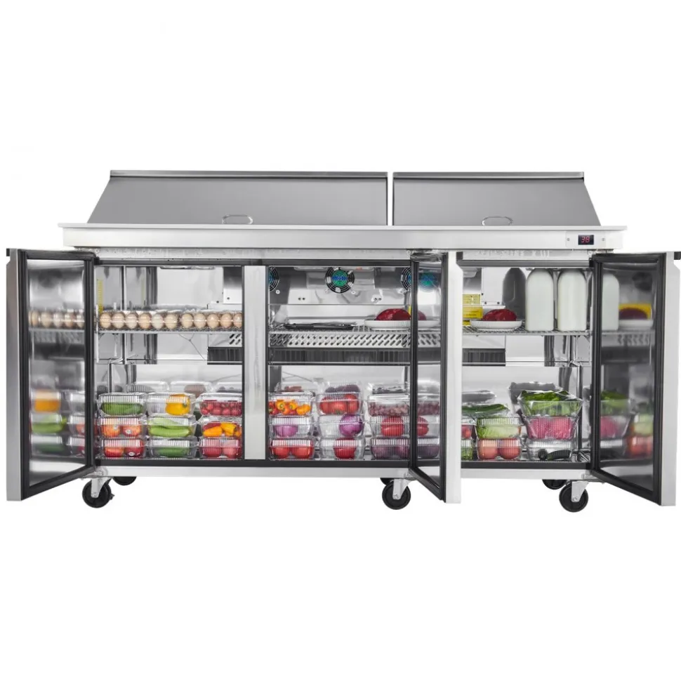 VEVOR 72"W Commercial Refrigerator, 18.7 Cu. Ft Sandwich Prep Refrigerated Table, Mega Top Food Prep Fridge with 30 Pans and Cutting Board, Stainless Steel Salad Prep Cooler for Restaurant, Food Truck