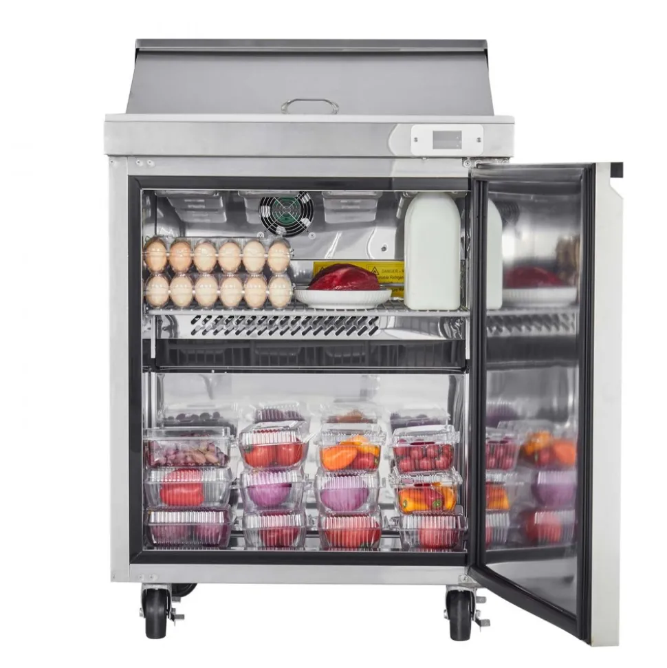 VEVOR 28"W Commercial Refrigerator, 7.1 Cu. Ft Sandwich Prep Refrigerated Table, Mega Top Food Prep Fridge with 8 Pans and Cutting Board, Stainless Steel Salad Prep Cooler for Restaurant, Food Truck