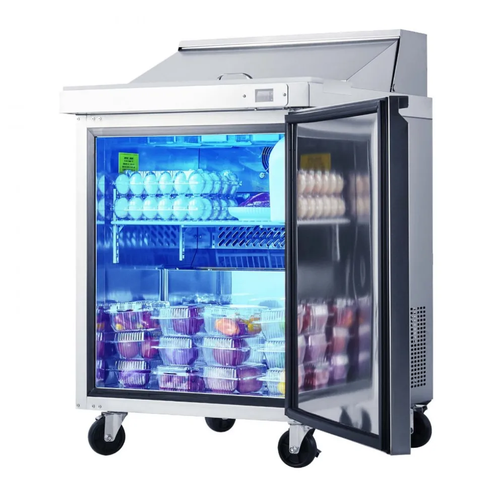 VEVOR 28"W Commercial Refrigerator, 7.1 Cu. Ft Sandwich Prep Refrigerated Table, Mega Top Food Prep Fridge with 8 Pans and Cutting Board, Stainless Steel Salad Prep Cooler for Restaurant, Food Truck
