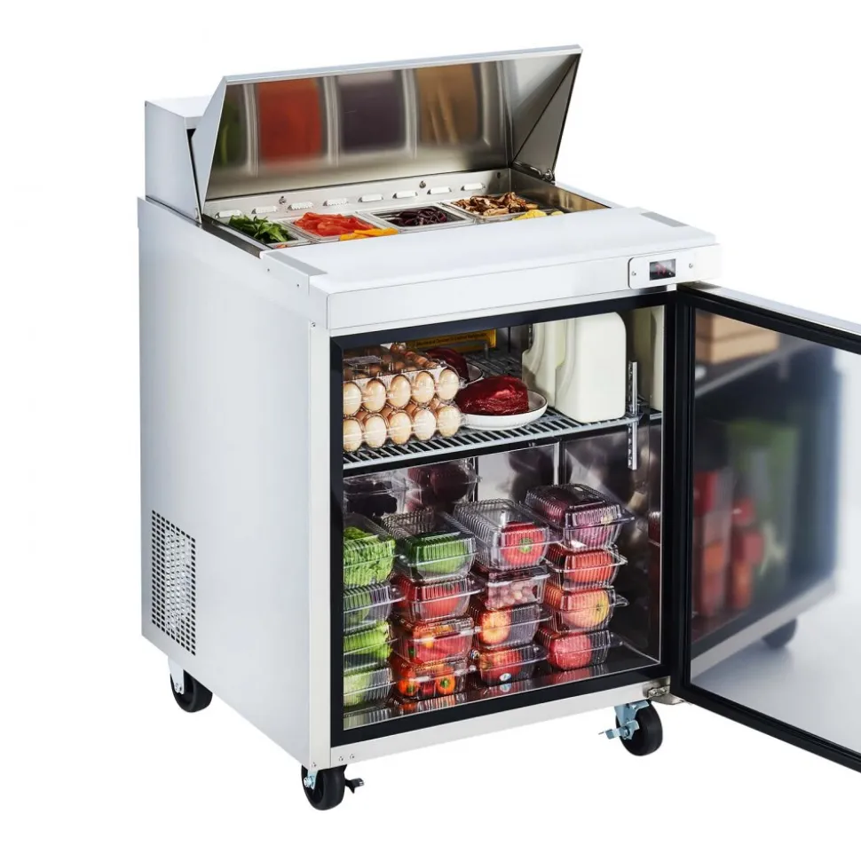 VEVOR 28"W Commercial Refrigerator, 7.1 Cu. Ft Sandwich Prep Refrigerated Table, Mega Top Food Prep Fridge with 8 Pans and Cutting Board, Stainless Steel Salad Prep Cooler for Restaurant, Food Truck