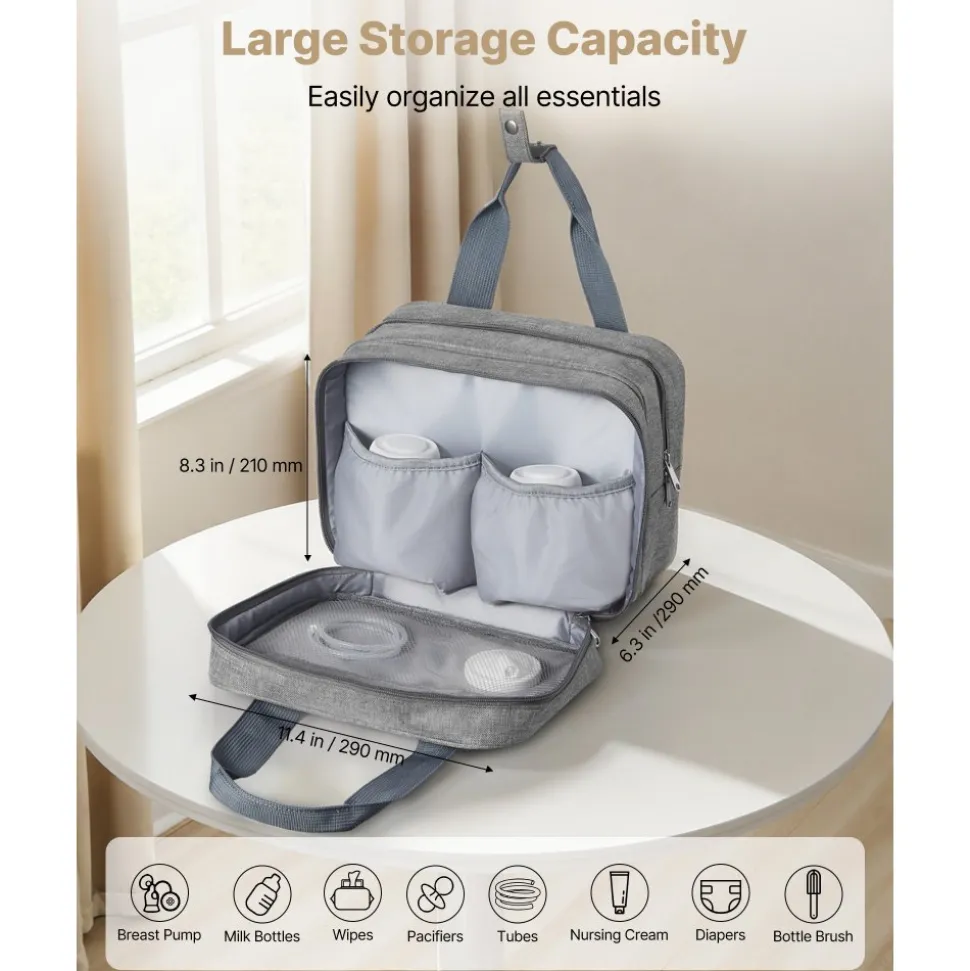 VEVOR Wearable Breast Pump Bag, Breast Feeding Bag with Ice Pack, Fits for M5/M6, Pumping Accessories & Breastmilk Storage, Portable Pump Carrying Case for Work, Travel & Family Use, Grey