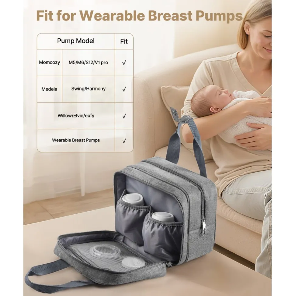 VEVOR Wearable Breast Pump Bag, Breast Feeding Bag with Ice Pack, Fits for M5/M6, Pumping Accessories & Breastmilk Storage, Portable Pump Carrying Case for Work, Travel & Family Use, Grey