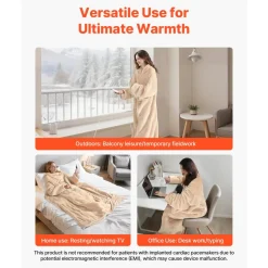 VEVOR Wearable Electric Heated Throw Blanket with Foot Pocket & Sleeves, Portable Robe Snuggie Blankets for Women, 10 Heating Levels, 12H Auto Shut-Off, Machine Washable, 50 x 70 inch, Beige