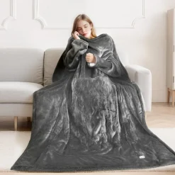VEVOR Wearable Electric Heated Throw Blanket with Foot Pocket & Sleeves, Portable Robe Snuggie Blankets for Women, 10 Heating Levels, 12H Auto Shut-Off, Machine Washable, 50 x 70 inch, Grey