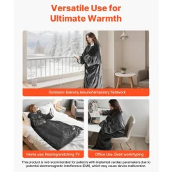 VEVOR Wearable Electric Heated Throw Blanket with Foot Pocket & Sleeves, Portable Robe Snuggie Blankets for Women, 10 Heating Levels, 12H Auto Shut-Off, Machine Washable, 50 x 70 inch, Grey