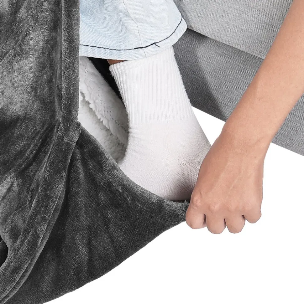 VEVOR Wearable Electric Heated Throw Blanket with Foot Pocket & Sleeves, Portable Robe Snuggie Blankets for Women, 10 Heating Levels, 12H Auto Shut-Off, Machine Washable, 50 x 70 inch, Grey