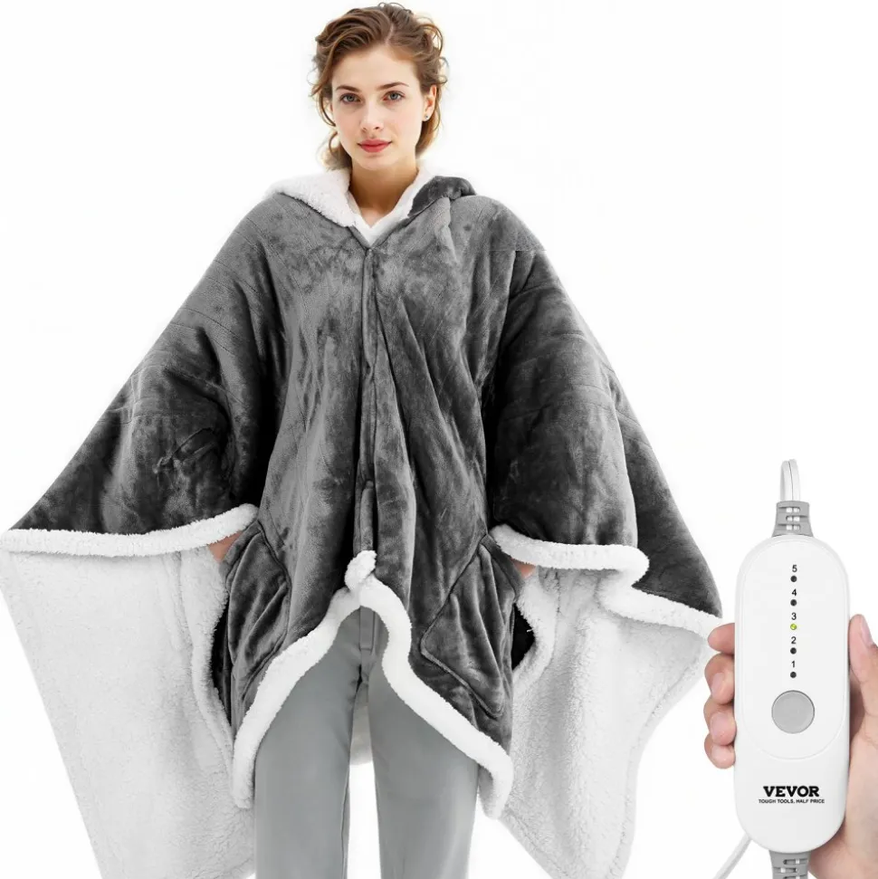 VEVOR Wearable Heated Throw Blanket Electric Shawl, Portable Robe Blanket Hoodie for Women, 5 Heating Levels, 3H Auto Shut-Off, Overheat Protection,Winter for Adult Mom Girlfriend,Machine Washable