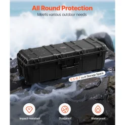 VEVOR Weatherproof Hard Case, Heavy Duty Protective Dry Box Case with Pre-Cut Foam & Retractable Pull Handles for Travel, Hunt, Military, Tactical, IP67 Waterproof Case for Cameras(112x41x34)
