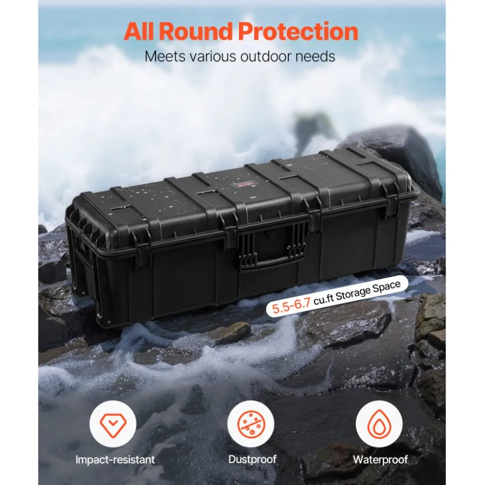 VEVOR Weatherproof Hard Case, Heavy Duty Protective Dry Box Case with Pre-Cut Foam & Retractable Pull Handles for Travel, Hunt, Military, Tactical, IP67 Waterproof Case for Cameras(112x41x34)