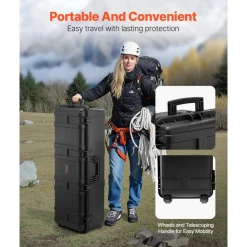VEVOR Weatherproof Hard Case, Heavy Duty Protective Dry Box Case with Pre-Cut Foam & Retractable Pull Handles for Travel, Hunt, Military, Tactical, IP67 Waterproof Case for Cameras(112x41x34)