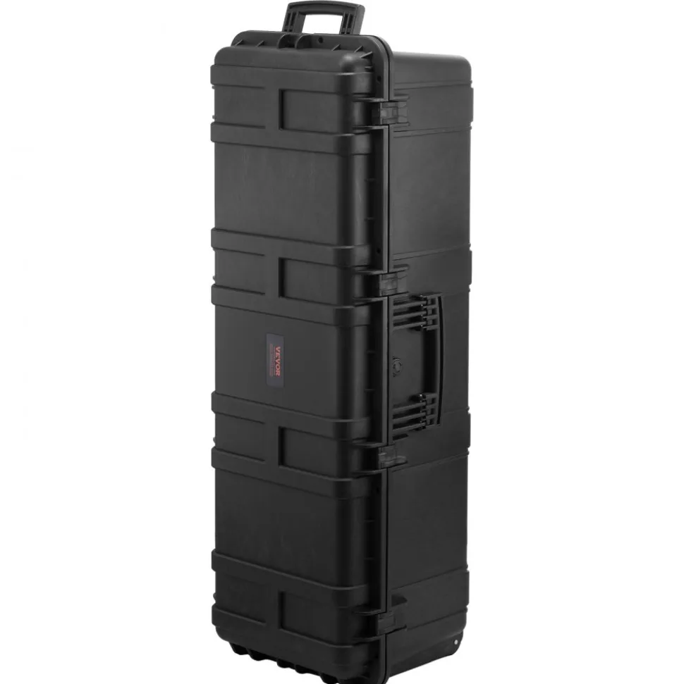 VEVOR Weatherproof Hard Case, Heavy Duty Protective Dry Box Case with Pre-Cut Foam & Retractable Pull Handles for Travel, Hunt, Military, Tactical, IP67 Waterproof Case for Cameras(112x41x34)