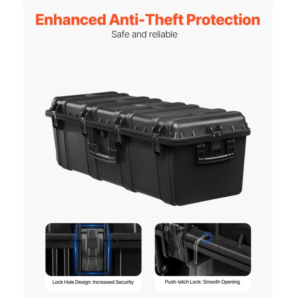 VEVOR Weatherproof Hard Case, Heavy Duty Protective Dry Box Case with Pre-Cut Foam & Retractable Pull Handles for Travel, Hunt, Military, Tactical, IP67 Waterproof Case for Cameras(112x41x34)