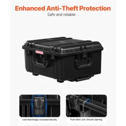 VEVOR Weatherproof Hard Case, Heavy Duty Protective Dry Box Case with Pre-Cut Foam, Wheels & Retractable Pull Handles for Travel, Hunt, Military, Tactical, IP67 Waterproof Case for Cameras(63x50x32)