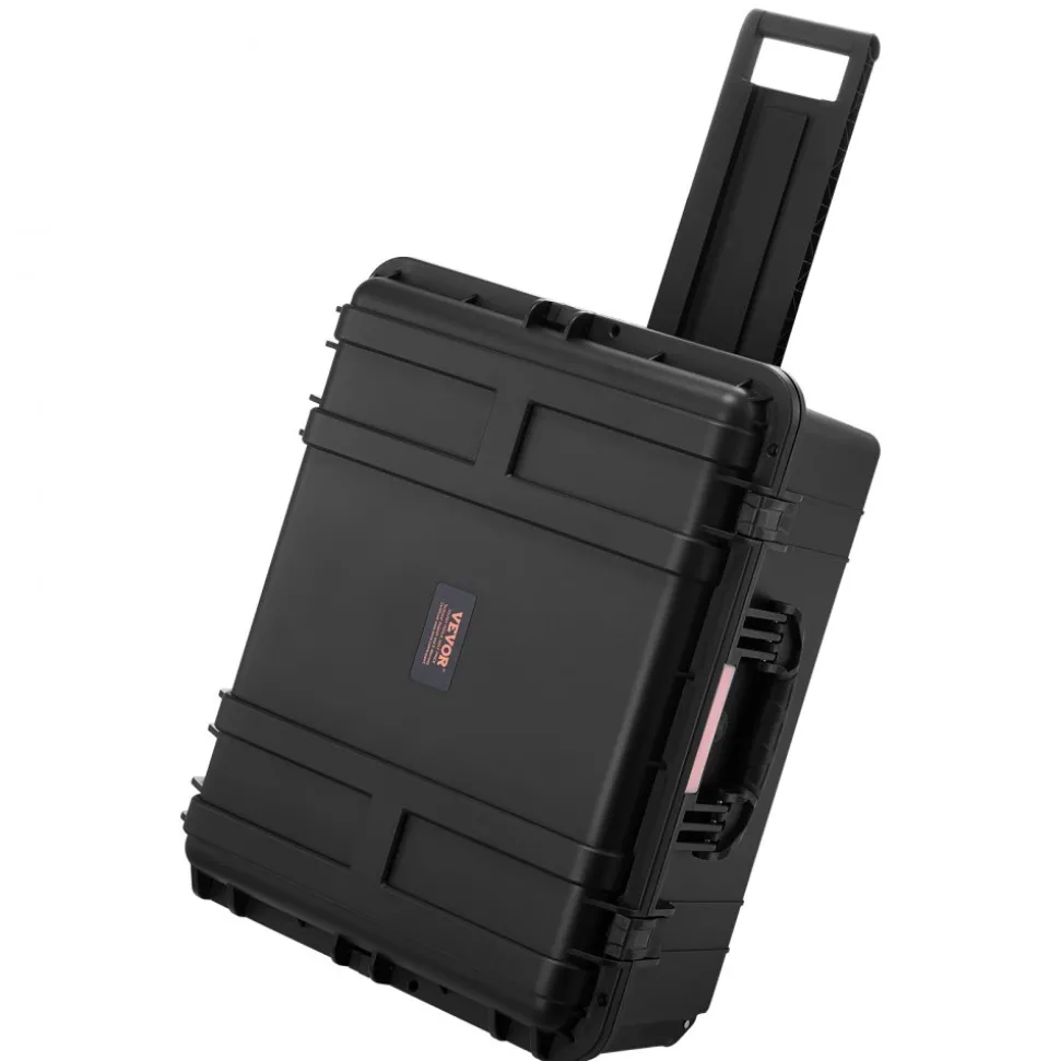 VEVOR Weatherproof Hard Case, Heavy Duty Protective Dry Box Case with Pre-Cut Foam, Wheels & Retractable Pull Handles for Travel, Hunt, Military, Tactical, IP67 Waterproof Case for Cameras(63x50x32)