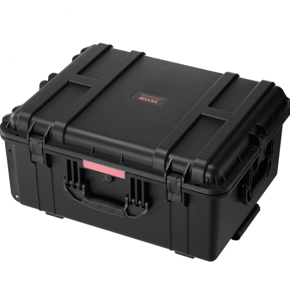 VEVOR Weatherproof Hard Case, Heavy Duty Protective Dry Box Case with Pre-Cut Foam, Wheels & Retractable Pull Handles for Travel, Hunt, Military, Tactical, IP67 Waterproof Case for Cameras(63x50x32)