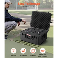 VEVOR Weatherproof Hard Case, Heavy Duty Protective Dry Box Case with Pre-Cut Foam, Wheels & Retractable Pull Handles for Travel, Hunt, Military, Tactical, IP67 Waterproof Case for Cameras(63x50x32)