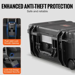 VEVOR Weatherproof Hard Case, Heavy Duty Protective Dry Box Case with Pre-cut Foam, Wheels & Retractable Pull Handles for Travel, Hunt, Military, Tactical, IP67 Waterproof Case for Cameras (64x51x25)
