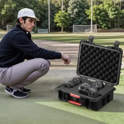 VEVOR Weatherproof Hard Case, Heavy Duty Protective Dry Box Case with Pre-cut Foam, and Retractable Pull Handles for Travel, Hunting, Military, Tactical, IP67 Waterproof Case for Cameras (40x32x16.6)