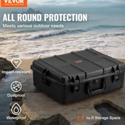 VEVOR Weatherproof Hard Case, Heavy Duty Protective Dry Box Case with Pre-cut Foam, and Retractable Pull Handles for Travel, Hunting, Military, Tactical, IP67 Waterproof Case for Cameras (56.1x37x26)