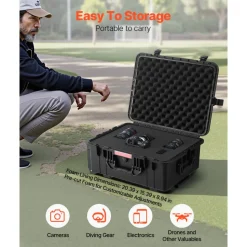 VEVOR Weatherproof Hard Case, Heavy Duty Protective Dry Box Case with Pre-Cut Foam, Wheels & Retractable Pull Handles for Travel, Hunt, Military, Tactical, IP67 Waterproof Case for Cameras(57x45x28)