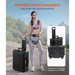 VEVOR Weatherproof Hard Case, Heavy Duty Protective Dry Box Case with Pre-Cut Foam, Wheels & Retractable Pull Handles for Travel, Hunt, Military, Tactical, IP67 Waterproof Case for Cameras(57x45x28)