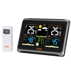 VEVOR Weather Station Indoor Outdoor, 7.5 in Color Display, Wireless Digital Home Weather Station, with Sensor Atomic Clock Adjustable Backlight Forecast Data Calendar Alarm Alert Temperature-NO WIFI