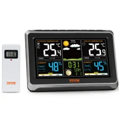 VEVOR Weather Station Indoor Outdoor, 7.5 in Color Display, Wireless Digital Home Weather Station, with Sensor Atomic Clock Adjustable Backlight Forecast Data Calendar Alarm Alert Temperature-NO WIFI