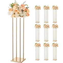 VEVOR Wedding Flower Stand, 10PCS 23.62-inch Column Flower Stand, Floral Stands with Metal Laminate, Cylindrical Cubic Floral Display Rack for Wedding, Party, Birthday, Home, French Gold Stands