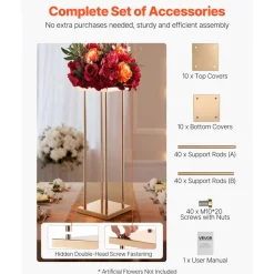 VEVOR Wedding Flower Stand, 10PCS 23.62-inch Column Flower Stand, Floral Stands with Metal Laminate, Cylindrical Cubic Floral Display Rack for Wedding, Party, Birthday, Home, French Gold Stands
