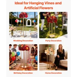 VEVOR Wedding Flower Stand, 10PCS 23.62-inch Column Flower Stand, Floral Stands with Metal Laminate, Cylindrical Cubic Floral Display Rack for Wedding, Party, Birthday, Home, French Gold Stands