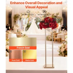 VEVOR Wedding Flower Stand, 10PCS 23.62-inch Column Flower Stand, Floral Stands with Metal Laminate, Cylindrical Cubic Floral Display Rack for Wedding, Party, Birthday, Home, French Gold Stands