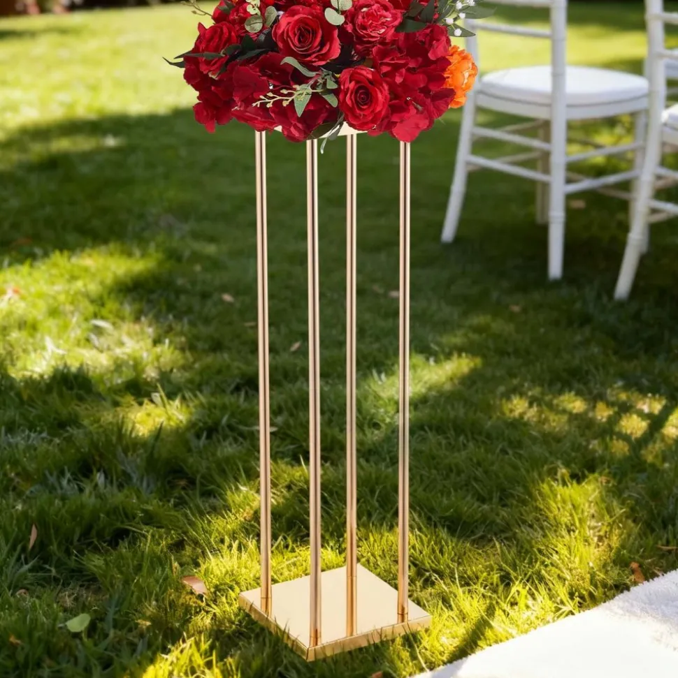 VEVOR Wedding Flower Stand, 10PCS 23.62-inch Column Flower Stand, Floral Stands with Metal Laminate, Cylindrical Cubic Floral Display Rack for Wedding, Party, Birthday, Home, French Gold Stands