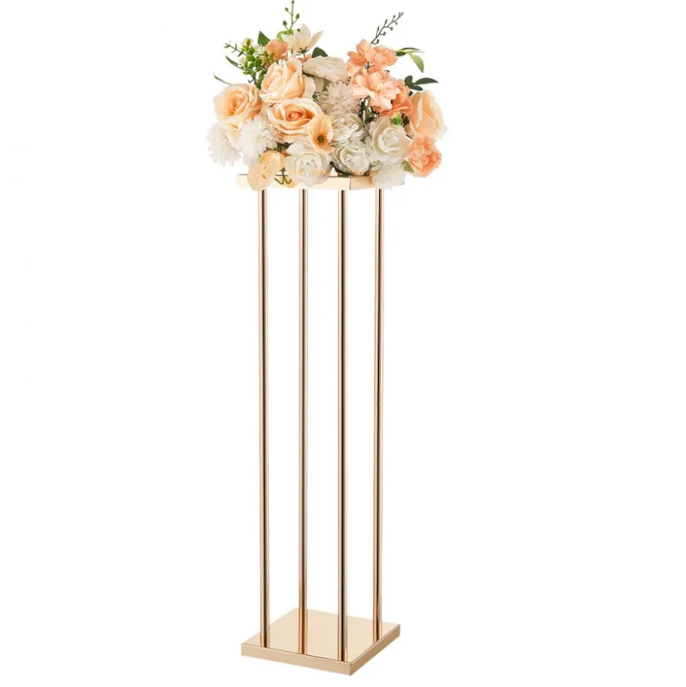 VEVOR Wedding Flower Stand, 10PCS 23.62-inch Column Flower Stand, Floral Stands with Metal Laminate, Cylindrical Cubic Floral Display Rack for Wedding, Party, Birthday, Home, French Gold Stands