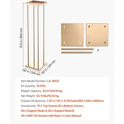 VEVOR Wedding Flower Stand, 10PCS 23.62-inch Column Flower Stand, Floral Stands with Metal Laminate, Cylindrical Cubic Floral Display Rack for Wedding, Party, Birthday, Home, French Gold Stands