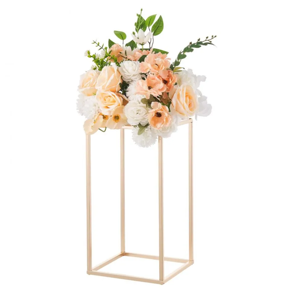 VEVOR Wedding Flower Stand, 10PCS 15.75-inch Column Flower Stand, Floral Stands with Acrylic Laminate, Gold Rectangular Floral Display Rack for Wedding, Party, Birthday, Home, Gold Centerpiece Stands