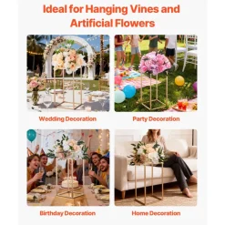 VEVOR Wedding Flower Stand, 10PCS 15.75-inch Column Flower Stand, Floral Stands with Acrylic Laminate, Gold Rectangular Floral Display Rack for Wedding, Party, Birthday, Home, Gold Centerpiece Stands