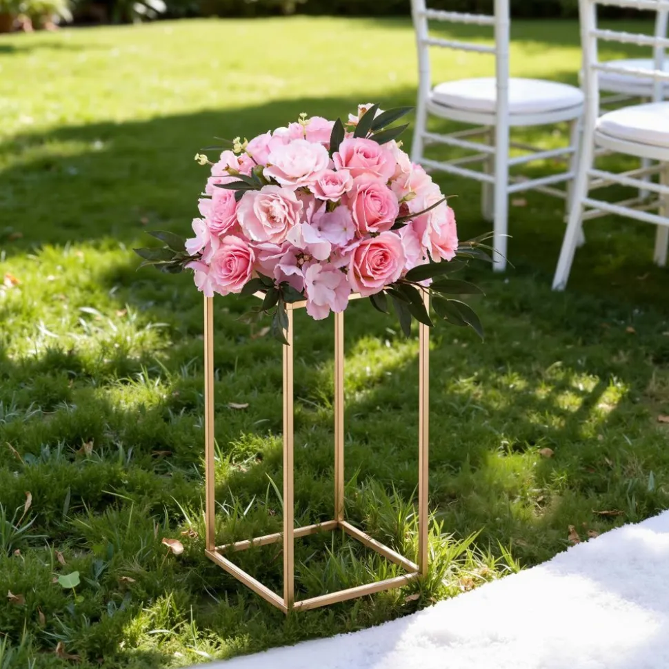 VEVOR Wedding Flower Stand, 10PCS 15.75-inch Column Flower Stand, Floral Stands with Acrylic Laminate, Gold Rectangular Floral Display Rack for Wedding, Party, Birthday, Home, Gold Centerpiece Stands