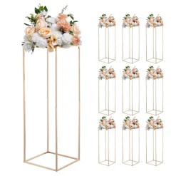 VEVOR Wedding Flower Stand, 10PCS 31.5-inch Column Flower Stand, Floral Stands with Metal Laminate, Rectangular Floral Display Rack for Wedding, Party, Birthday, Home, French Gold Stands