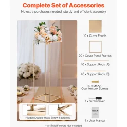 VEVOR Wedding Flower Stand, 10PCS 31.5-inch Column Flower Stand, Floral Stands with Metal Laminate, Rectangular Floral Display Rack for Wedding, Party, Birthday, Home, French Gold Stands