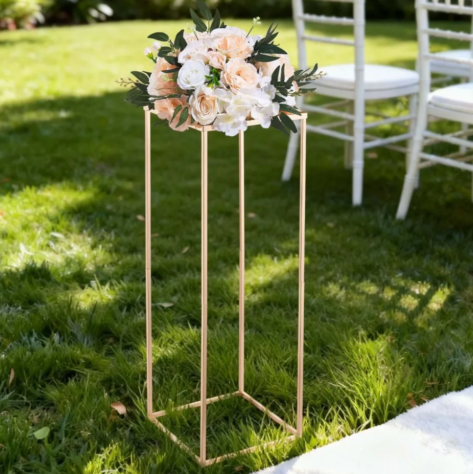 VEVOR Wedding Flower Stand, 10PCS 31.5-inch Column Flower Stand, Floral Stands with Metal Laminate, Rectangular Floral Display Rack for Wedding, Party, Birthday, Home, French Gold Stands