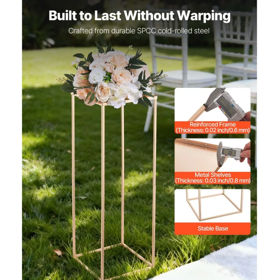 VEVOR Wedding Flower Stand, 10PCS 31.5-inch Column Flower Stand, Floral Stands with Metal Laminate, Rectangular Floral Display Rack for Wedding, Party, Birthday, Home, French Gold Stands