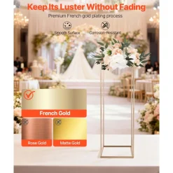 VEVOR Wedding Flower Stand, 10PCS 31.5-inch Column Flower Stand, Floral Stands with Metal Laminate, Rectangular Floral Display Rack for Wedding, Party, Birthday, Home, French Gold Stands