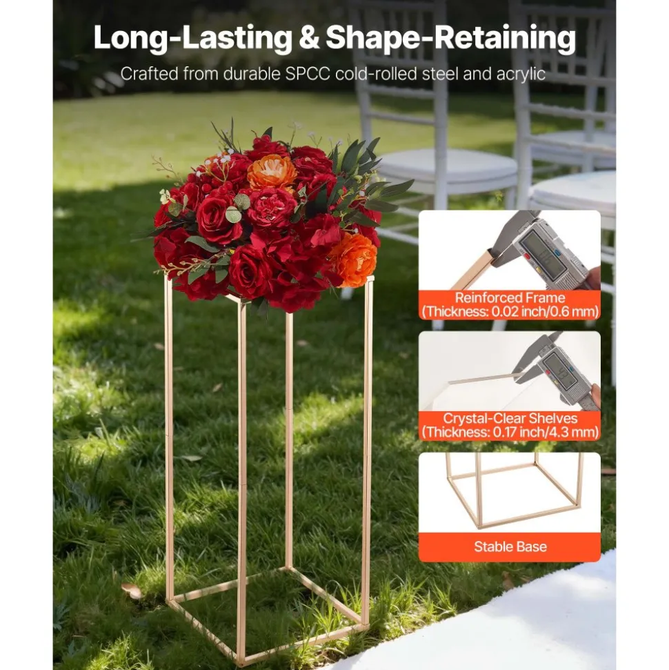 VEVOR Wedding Flower Stand, 3PCS 23.62/29.53/35.43 inch Round Cylinder Plinth, Clear Pedestal Stand with Transparent Acrylic Lid, Cylindrical Pedestal Stands for Wedding, Party, Birthday, Art Decor