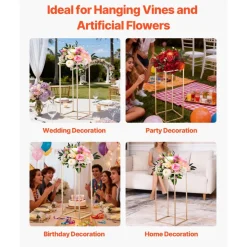VEVOR Wedding Flower Stand, 10PCS 23.62-inch Column Flower Stand, Floral Stands with Hidden Screw, Rectangular Cubic Floral Display Rack for Wedding, Party, Birthday, Home, French Gold Stands