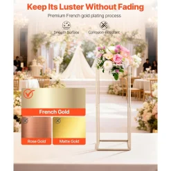 VEVOR Wedding Flower Stand, 10PCS 23.62-inch Column Flower Stand, Floral Stands with Hidden Screw, Rectangular Cubic Floral Display Rack for Wedding, Party, Birthday, Home, French Gold Stands