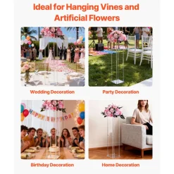 VEVOR Wedding Flower Stand, 10PCS 23.62-inch Column Flower Stand, Floral Stands with Acrylic Laminate, Hexagonal Cubic Floral Display Rack for Wedding, Party, Birthday, Home, French Gold Stands