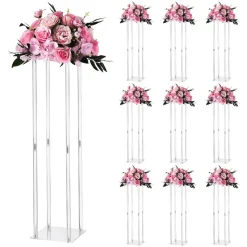 VEVOR Wedding Flower Stand, 10PCS 23.62-inch Column Flower Stand, Floral Stands with Acrylic Laminate, Hexagonal Cubic Floral Display Rack for Wedding, Party, Birthday, Home, French Gold Stands