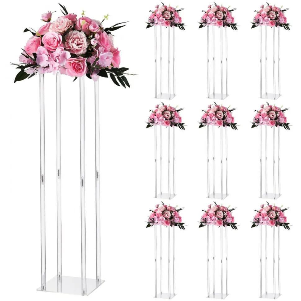 VEVOR Wedding Flower Stand, 10PCS 23.62-inch Column Flower Stand, Floral Stands with Acrylic Laminate, Hexagonal Cubic Floral Display Rack for Wedding, Party, Birthday, Home, French Gold Stands