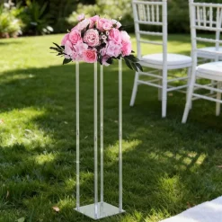 VEVOR Wedding Flower Stand, 10PCS 23.62-inch Column Flower Stand, Floral Stands with Acrylic Laminate, Hexagonal Cubic Floral Display Rack for Wedding, Party, Birthday, Home, French Gold Stands